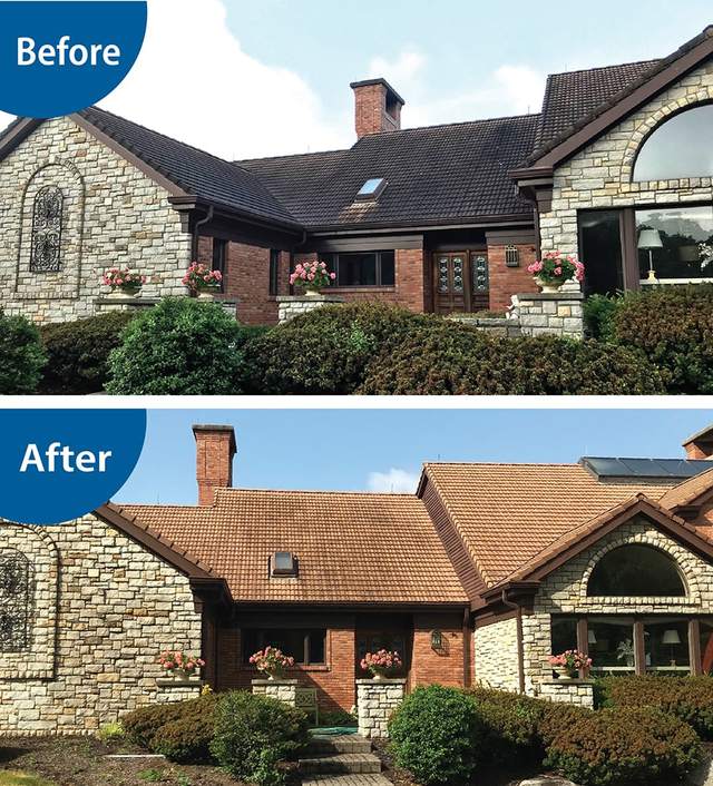Before and after roof cleaning by Clearly Amazing