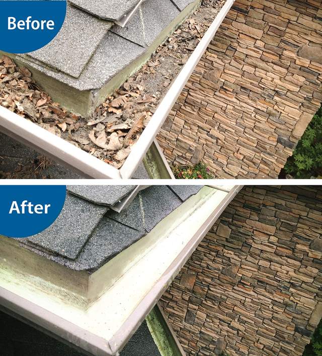 Before and after gutter cleaning by Clearly Amazing